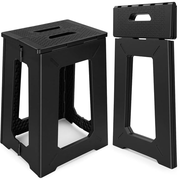 Foldable Stool Chair, 17. 7” Tall Folding Seat for Adults up to 400 lb, Heavy-Duty Plastic Foldable Stool for Sitting, Portable Compact Folding Chair for Home Outdoor Camping, Black