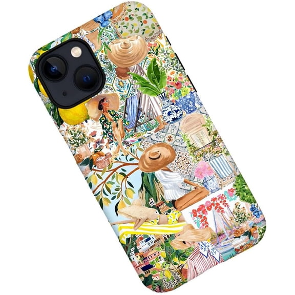 Case for iPhone 14, Boho Lemon Collage Aesthetic Flower Phone Case Military-Grade Drop Protection Cover for Women Girl - Frosted