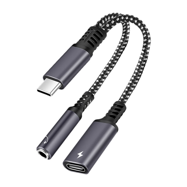 Type-C 2-in-1 Braided Audio Adapter - Plastic, Durable, Plug-and-Play, Compatible with Type-C Devices, Portable