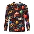 thumbnail image 3 of Ceisia Men's All-Over Mardi Gras Print T-Shirt | Slim Long-Sleeve Crewneck Winter Festive Top Gift, 3 of 5