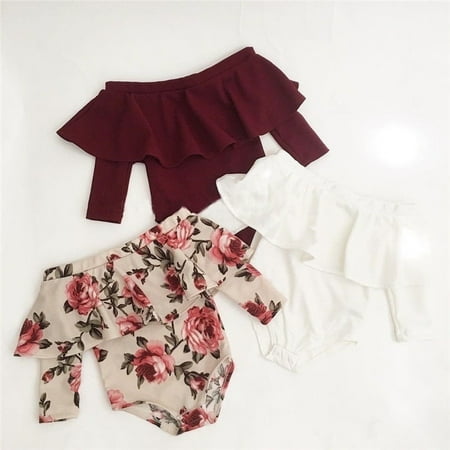 

Brand New Newborn Infant Baby Girls Off Shoulder Romper Bodysuit Jumpsuit Outfits Clothes Fit For 0-24M(4 Colors to Choose)