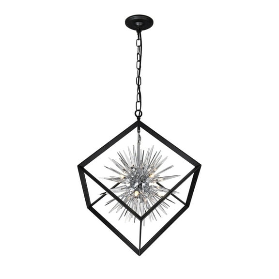 CWI Lighting Starburst 6 Light Contemporary Metal Chandelier in Chrome/Black