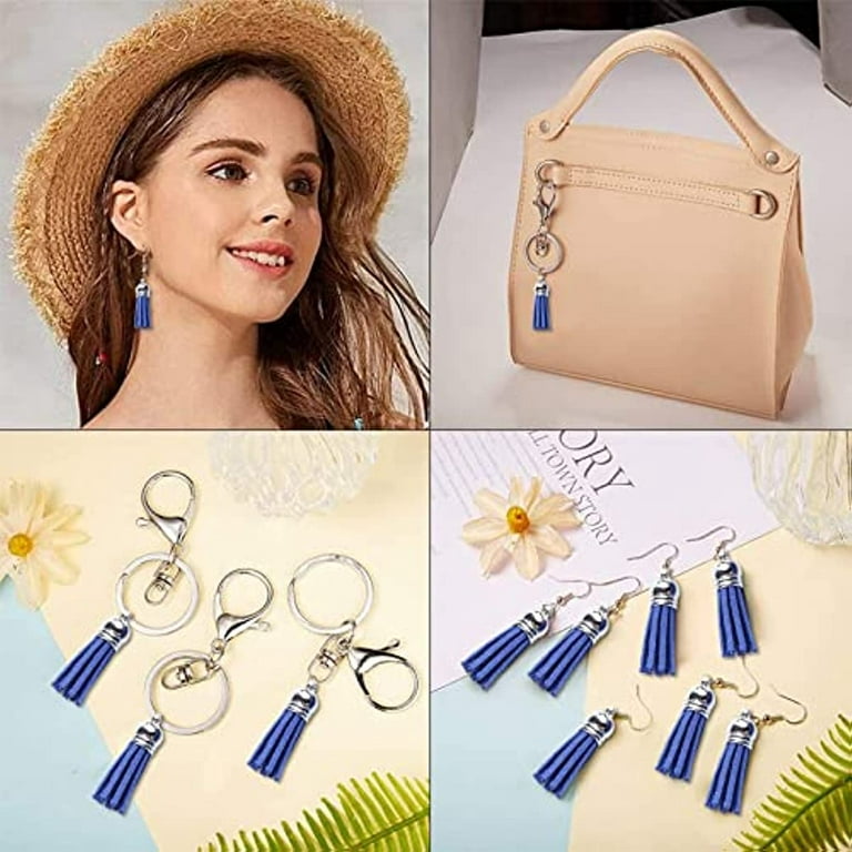100Pcs Faux Leather Suede Tassel Keychain Tassels Leather Pendants Keyring  Decoration with Cord Ends for Bag Decor DIY Crafts Jewelry Making Medium  Blue 