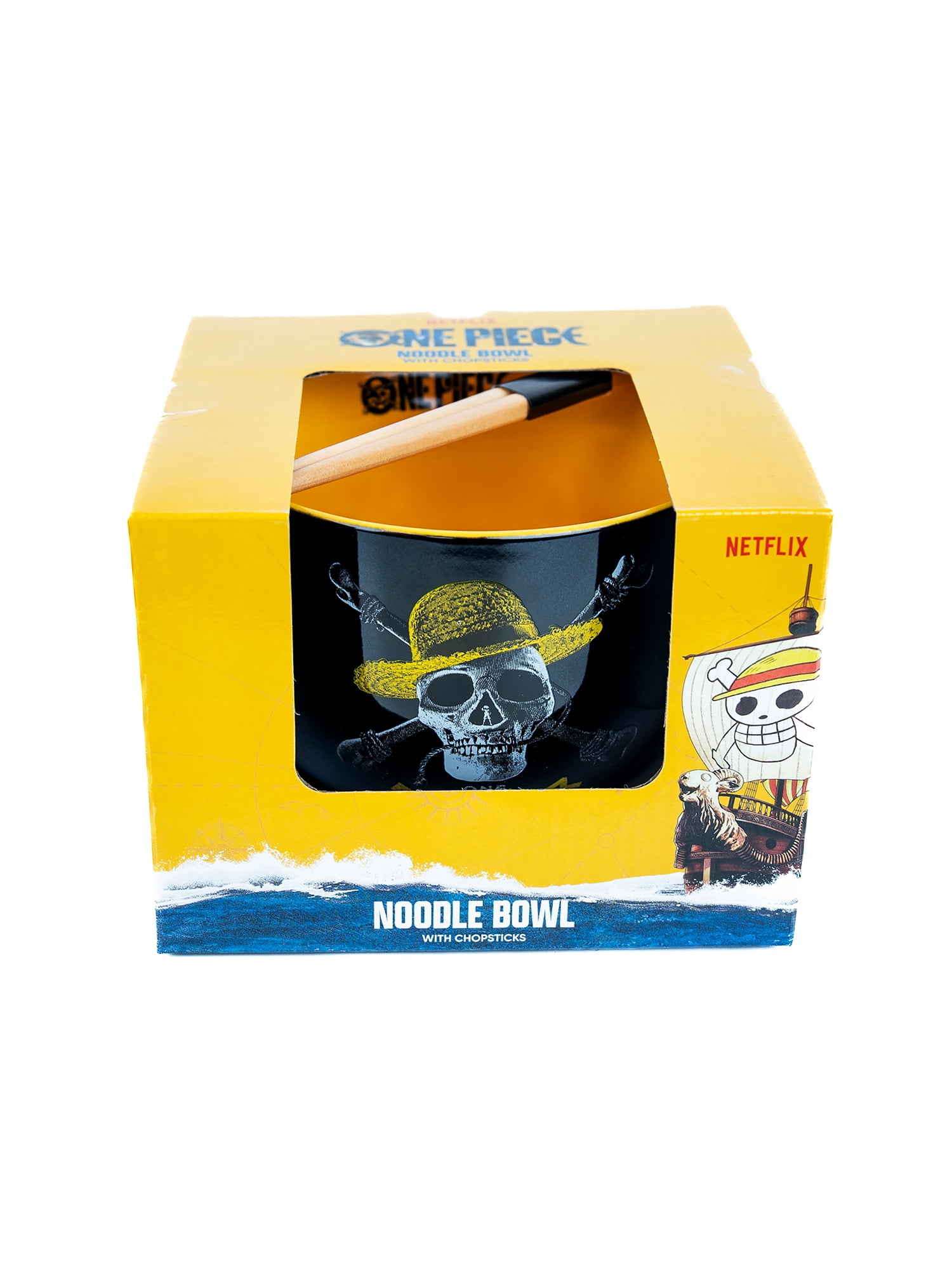 One Piece, Ceramic Noodle Bowl Set with Chopsticks, Black and Yellow