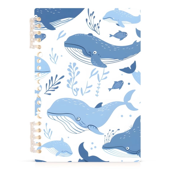 Cartoon Whales in Ocean Spiral Journal Notebook College Ruled Notebook 8.3" x 5.7" A5 Lined Thick Paper Page