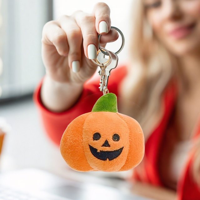 Llavero con colgante de calabaza pequeña de Halloween, de peluche, de terciopelo, para regalo de cumpleaños