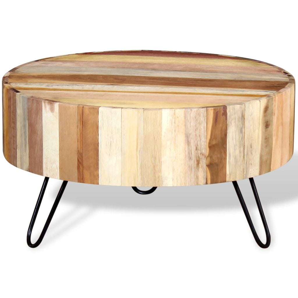 Kepooman 27.6" Retro Solid Reclaimed Wood Round End Side for Bedroom Living Room, Beige