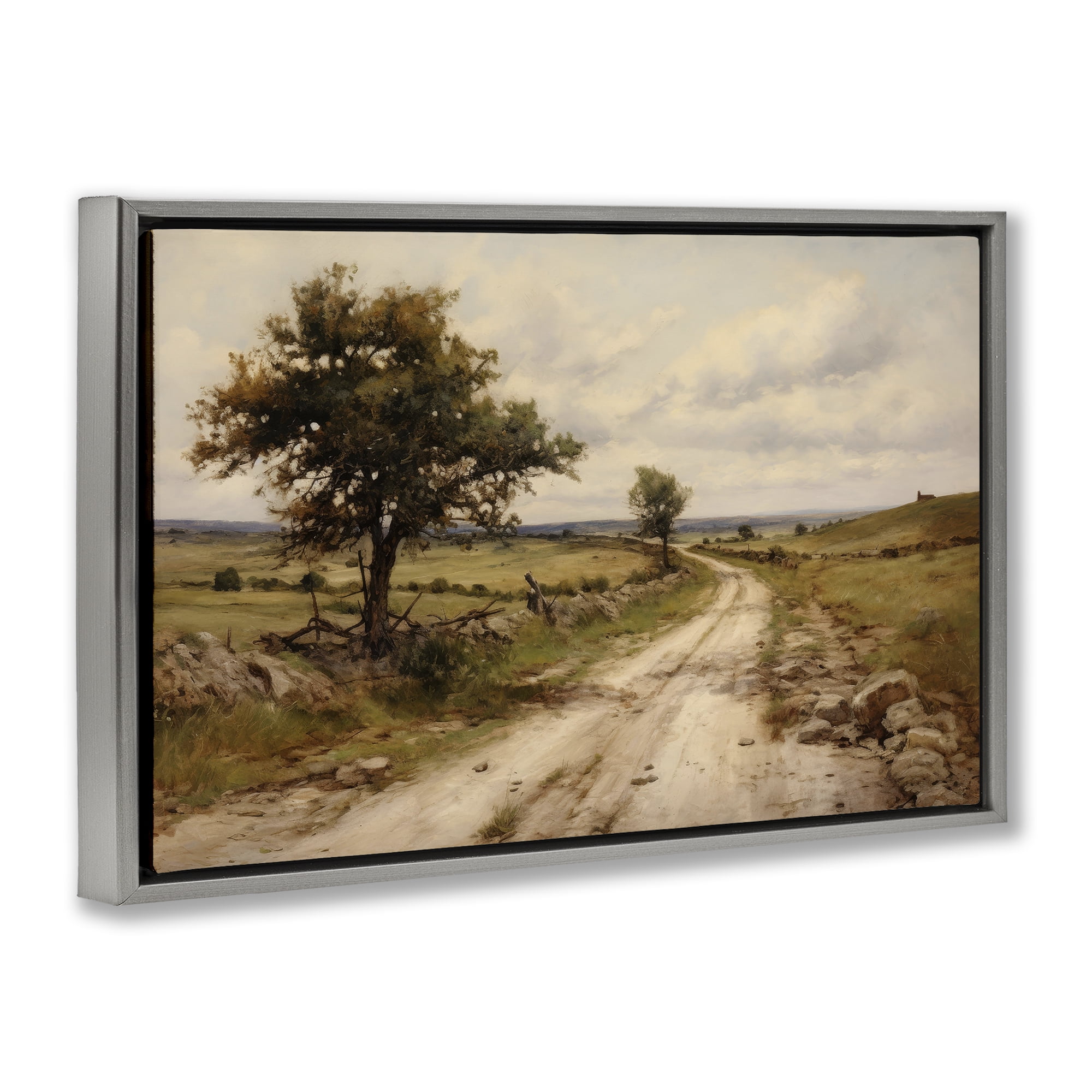 Stupell Industries Road To Nowhere Landscape & Nature Painting Gray Floater Framed Canvas Art Print Wall Art, 25 x 17