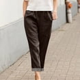 thumbnail image 2 of Oksale Casual Pants for Women Summer 2026 Rolled Up Hem Petite Pants with Pockets Elastic Waisted Straight Leg Ankle Trouser Brown XL, 2 of 6