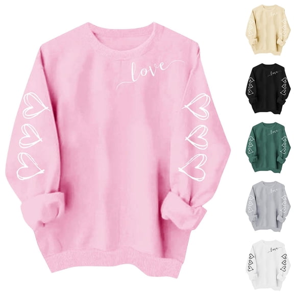 VKOYWKM Women Heart Sweatshirt Valentine's Day Pullover Long Sleeve Casual Crew Neck Pullover Romantic Holiday Sweatshirt Spring Fashion