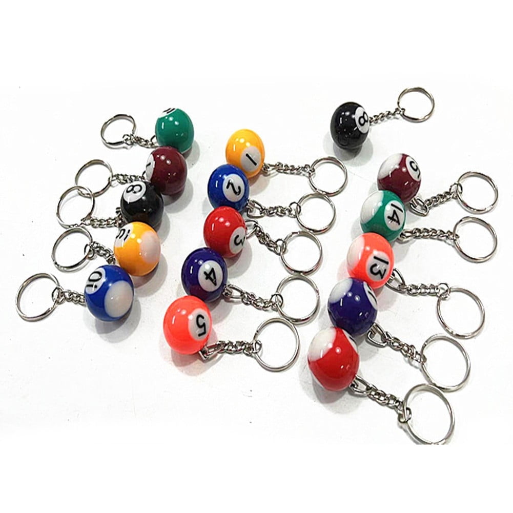 16Pcs Billiards Ball Keyring Pool Player Gift Pool Ball Lucky Ball Charm Keychain Gift for Billiards Lover