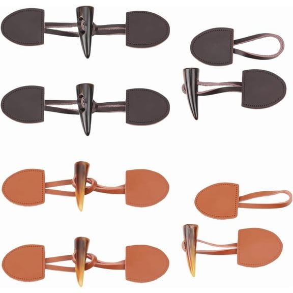 6 Sets 2 Colors Leather Sew-on Toggles Closures Vintage Leather Horn Coat Buttons Resin Toggle Horn Button for Coats Sewing Accessories for Coat Clothing Jacket Sweater Windbreaker Multi-color