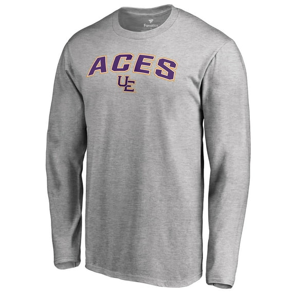 Men's Ash Evansville Purple Aces Proud Mascot Long Sleeve T-Shirt