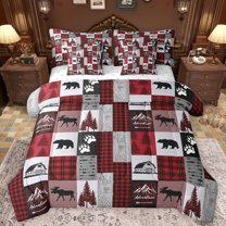 Homewish Wolf Bear Deer 7pcs Bedding Comforter Set,Rustic Farmhouse Cabin Queen Bedding Sets,Old Barn Door Queen Sheet Sets For Boys Teens,Ultra Soft Home Decor