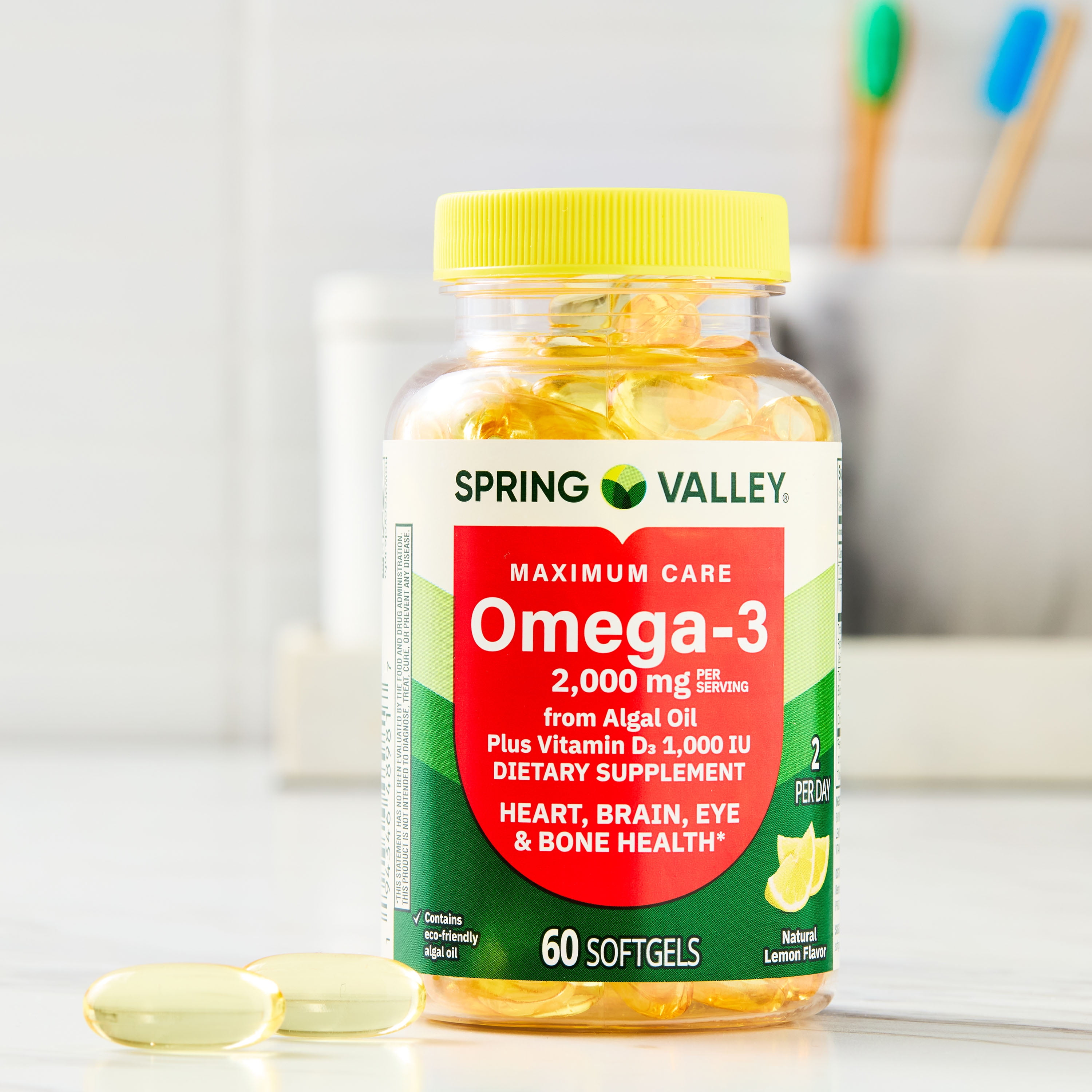 Spring Valley Maximum Care Omega-3 from Algal Oil with Vitamin D3, 2000 mg, 60 Softgels