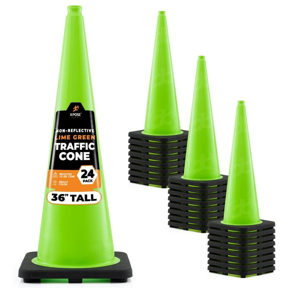 36” Lime Green Traffic Cone - 24 Pack - Premium PVC Safety Cone for Parking, Caution, Construction, Road Crews, Emergency Vehicle - Xpose Safety