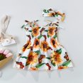 thumbnail image 2 of Princesse d'Été Bébé Filles Robe 2pcs Cravate Teindre/fleurs/pastèque Imprimé Sangle une Ligne Robe Bandeau, 2 of 8