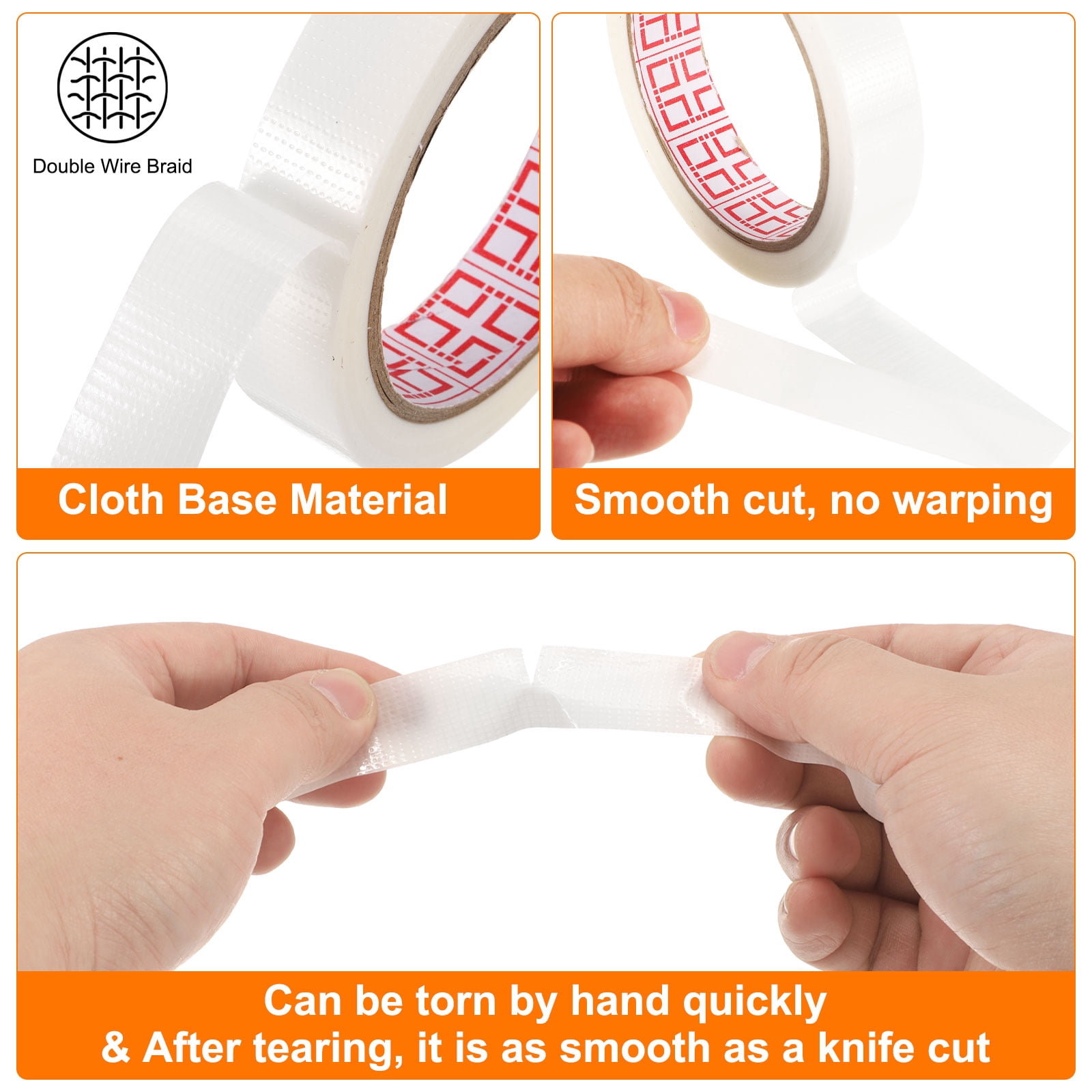 Uxcell 4 Rolls Wire Harness Cloth Tape 0.79"x164ft(20mmx50m) 0.2mm Thick Fabric High Adhesive Tearable Heat Resistant Tapes for Carpet Seaming Auto Cable Fixed, White
