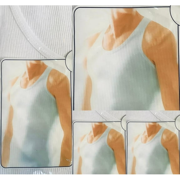 4 PK Mens WHITE Tank Top A-Shirt Ribbed Undershirt PACK 4 XL (58-60) WITH FREE SHIPPING