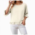 thumbnail image 3 of Godom Crewneck Shirts Women 3/4 Sleeve Casual Loose T-Shirts Summer Solid Tunic Tops Tees, 3 of 7