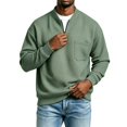 thumbnail image 2 of TKKCS Mens Waffle Knit Quarter Zip Sweatshirts Relaxed Fit Stand Collar Casual Long Sleeve Pullover Tops with Chest Pocket Green XL, 2 of 10