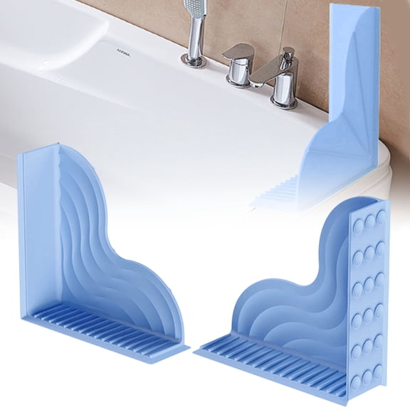 Tucknest Bathtub Splash Guard, Flexible Silicone Shower Water Baffle with Strong Suction Cups, No Adhesive Tub Splash Guard for Bathroom Corner, Blue