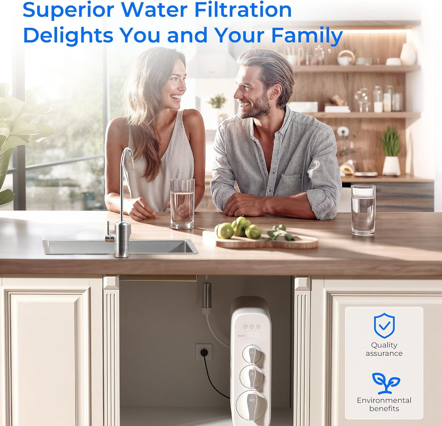 Restored Waterdrop G3P800 Reverse Osmosis System, 800 GPD Fast Flow, NSF/ANSI Certified, 3:1 Pure to Drain, LED Purifier, Smart Faucet, (Refurbished)
