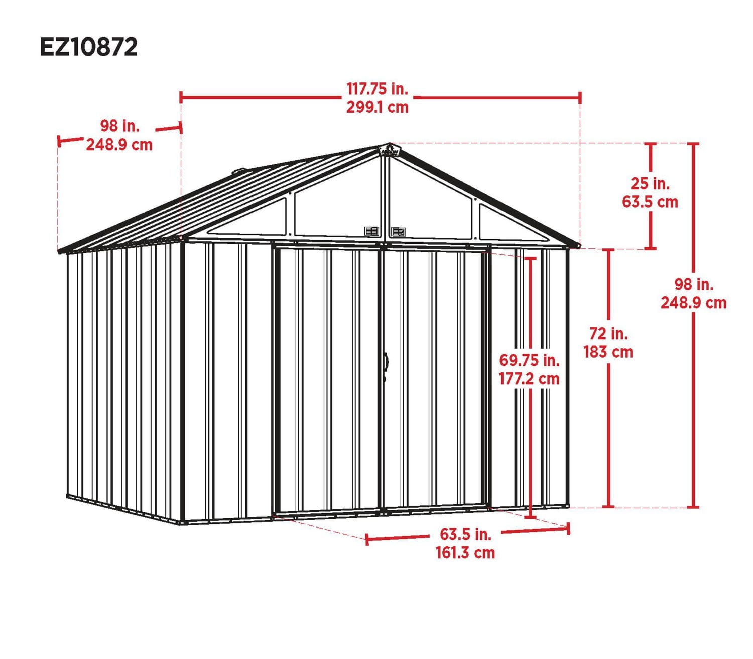 EZEE Shed Steel Storage 10 x 8 ft. Galvanized Extra High Gable Charcoal with Cream Trim