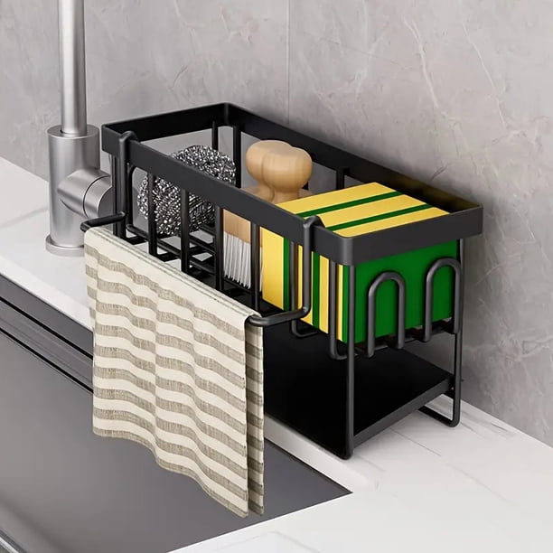 XHSGX Organizador fregadero cocina multifuncional porta toallas esponjas metal dispensador jabón drenante