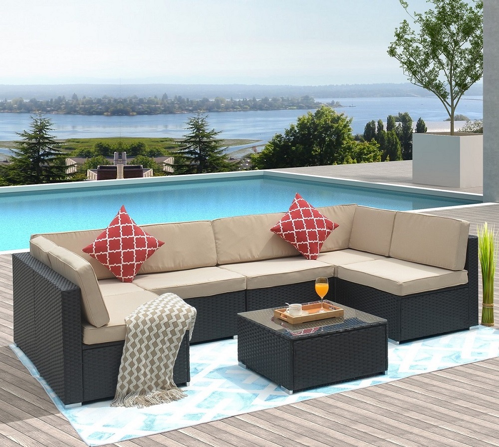 SEGMART Sectional Patio Furniture, 7 PCS Outdoor Patio Sofa with Table, Outdoor Sectional Couch