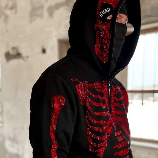 Sudadera con capucha Y2k para mujer, ropa de abrigo de manga larga con Calavera, diamantes de imitación, cremallera, grunge, Punk, Harajuku