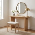 thumbnail image 5 of Guyou 55" Natural Oak Desk, Light Wood Finish MDF Study Table, Versatile Vanity & Office Desk with Sculptural Legs, Sturdy Two-Pedestal Design for Work & Study, Natural, 5 of 14