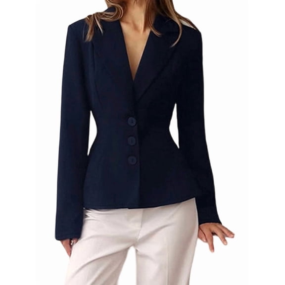 Women'S Business Casual : Long Sleeve, Slim Fit, Jackets Navy Blue L