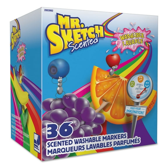 Mr. Sketch 2003992 Scented Washable Markers, Chisel Tip, Assorted Colors, 36 Count