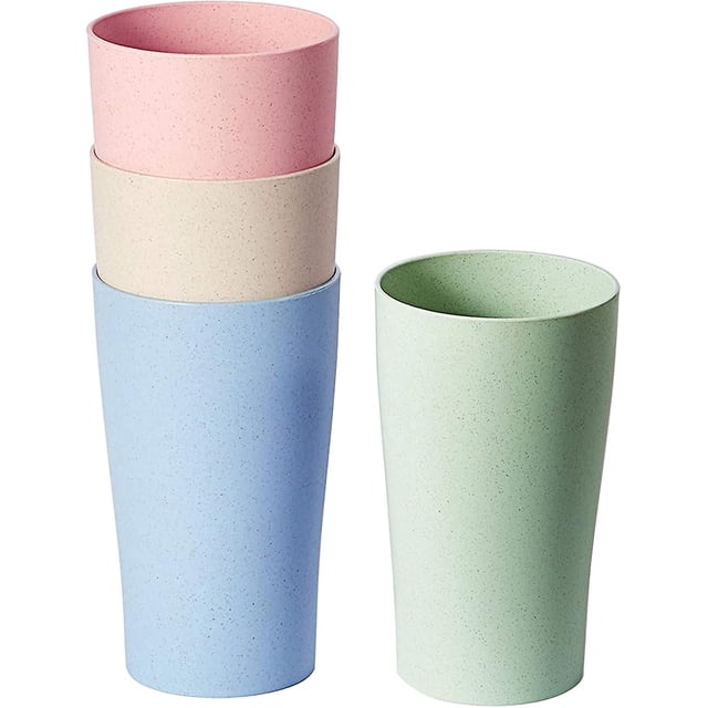 Vaso de agua reutilizable WEIHJMXG de paja de trigo 13 onzas Juego de 4 piezas