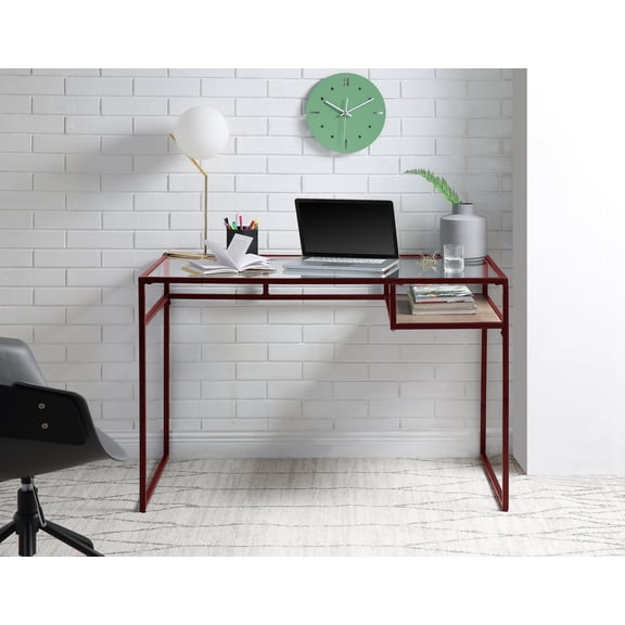 Glass Top & Red Finish Writing Desk