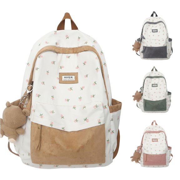 CUZIBR Backpack For Female College Students Cute Floral Print Lightweight Bookbag Adjustable Padded Straps Multi Pocket Daypack For Teen Girls Back To School Daily Use