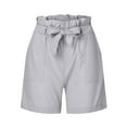 thumbnail image 4 of up to 60% off Gifts wycnly Womens Shorts Summer Comfy Lightweight Plus Size Straight Short Pants Casual Solid Elastic Waist Pocket Shorts with Belt Gray l, 4 of 5