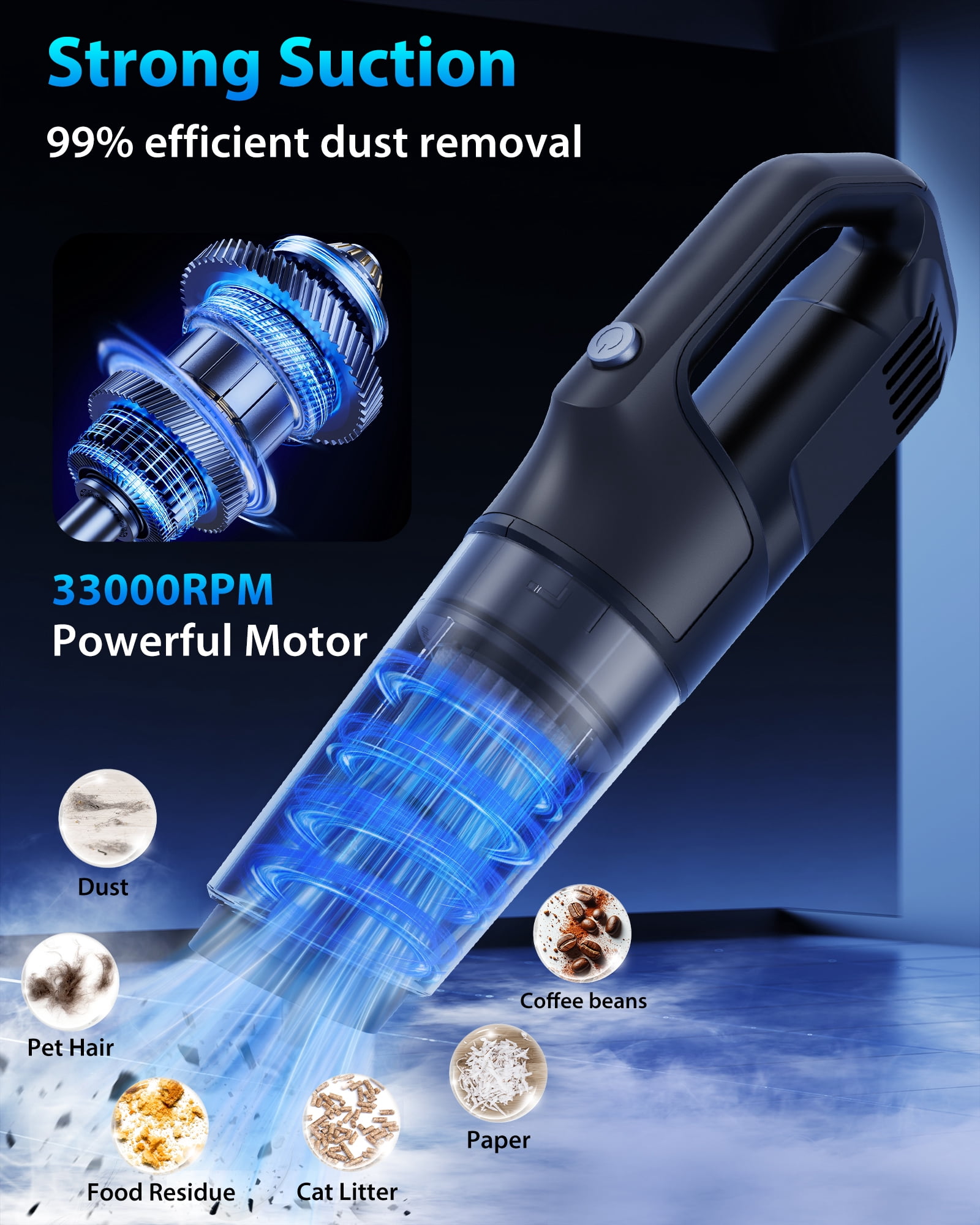Aeitto Handheld Vacuum Cleaner,4-in-1 10000Pa Cordless Car Vacuum,Portable Rechargeable 1.5lbs Lightweight Hand Vacuum with LED light for Home Office Cleaning,Black