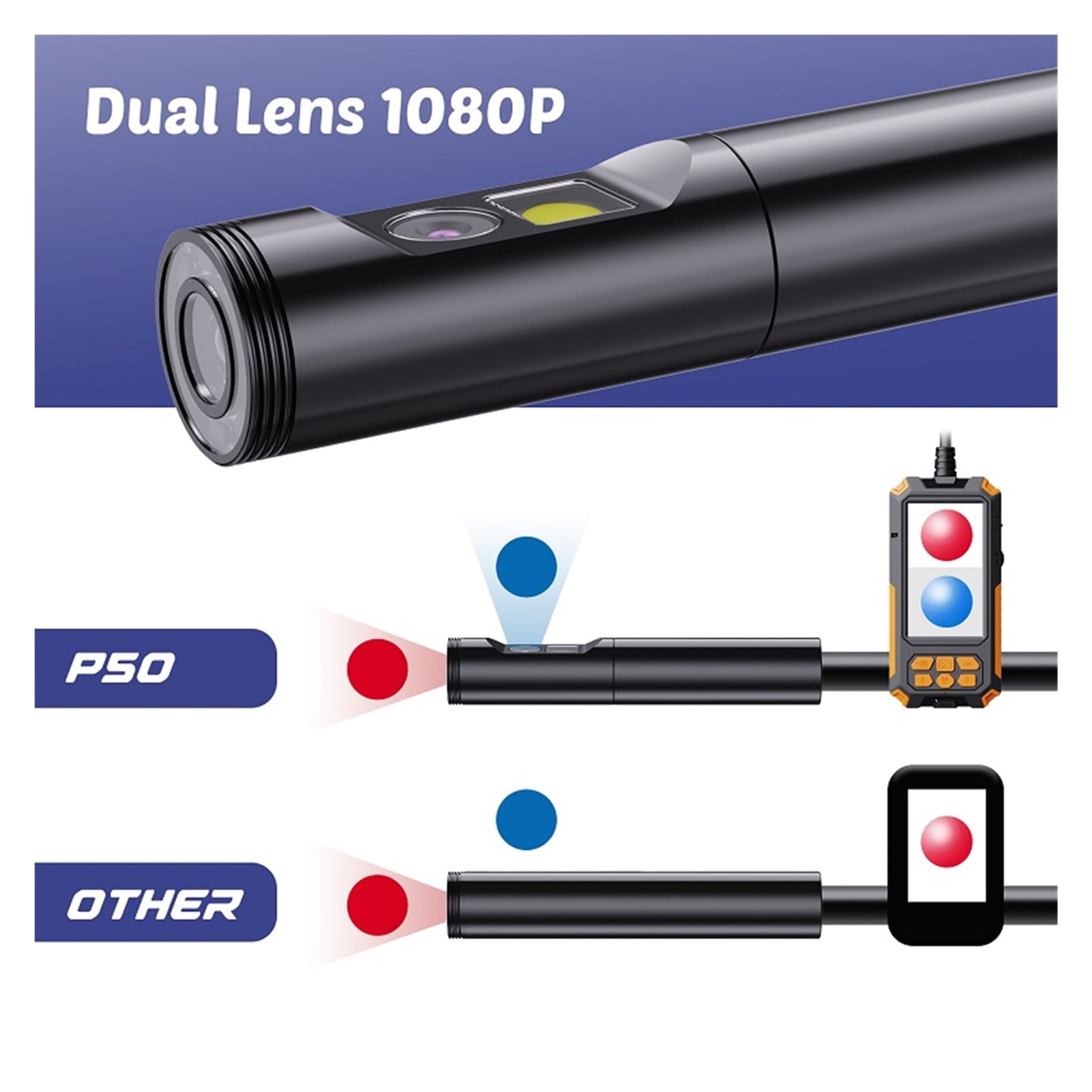 P40 Dual Lens Endoscope HD1080P 4.3 Inch Screen 9 LED Lights IP68 Waterproof Industrial 8MM 5.5MM Dual Camera With 32G TF Card , User-Friendly Borescopes