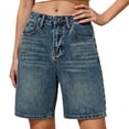 thumbnail image 2 of Bermuda Shorts for Women High Waisted Trendy Patch Pocket Casual Vintage Long Stretchy Denim Shorts Summer Jorts, 2 of 5