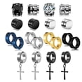 thumbnail image 3 of Pendientes de tuerca de acero inoxidable para hombre y mujer, juego de pendientes con clip sin perforación, pendientes magnéticos, pendientes con clip, aro cruzado negro, 3 of 5