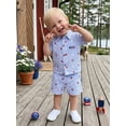 thumbnail image 4 of Loicainy Baby Toddler Boy 4th of July Outfits 6 12 18 24 Months 2T 3T 4T 5T Short Sleeve Letter Embroidery Button Up Shirt + Shorts Set Kids Clothes, 4 of 8