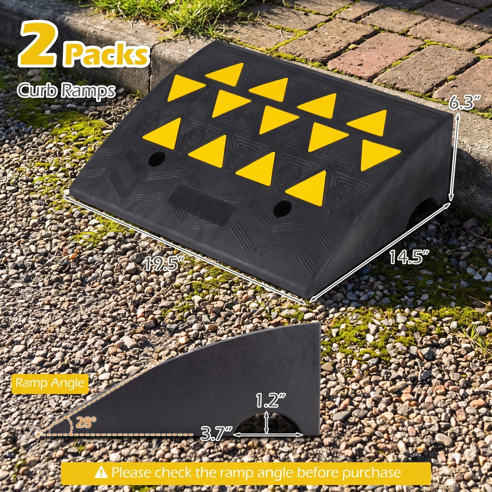 Biotree Driveway Threshold Ramps with 6 Inch Rise for Medium Trucks, 2 Pcs, Black