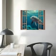 thumbnail image 4 of COMIO Nautical Dolphin Bathroom Wall Art Coastal Ocean Theme Bathroom Pictures Wall Decor Seascape Bathroom Canvas Print Sea Life Painting Framed Modern Home Artwork, 4 of 5