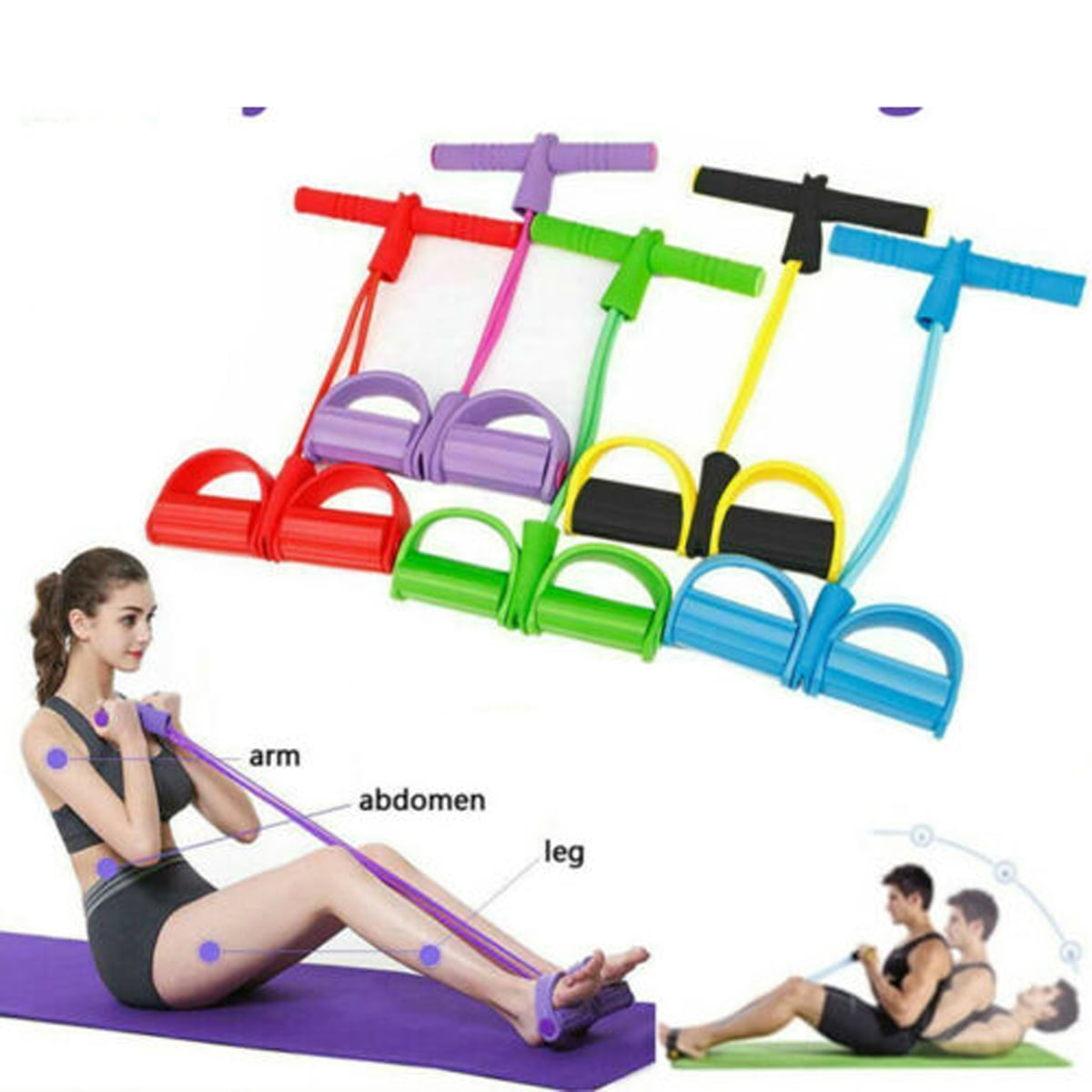 Multi-Function Tension Rope Gym Fitness Foot Pedal Exerciser Rope Pull Bands 