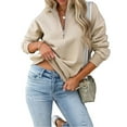 thumbnail image 1 of Jersey con media cremallera Manga larga Color puro Ajuste holgado Mujer elegante Top informal Color arena S, 1 of 6
