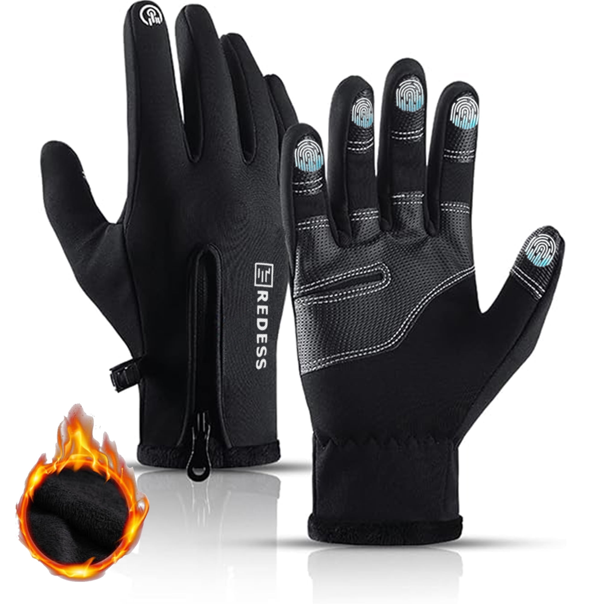 REDESS Winter Black Sports Gloves for Men and Women with Touchscreen for Running Skiing Cycling