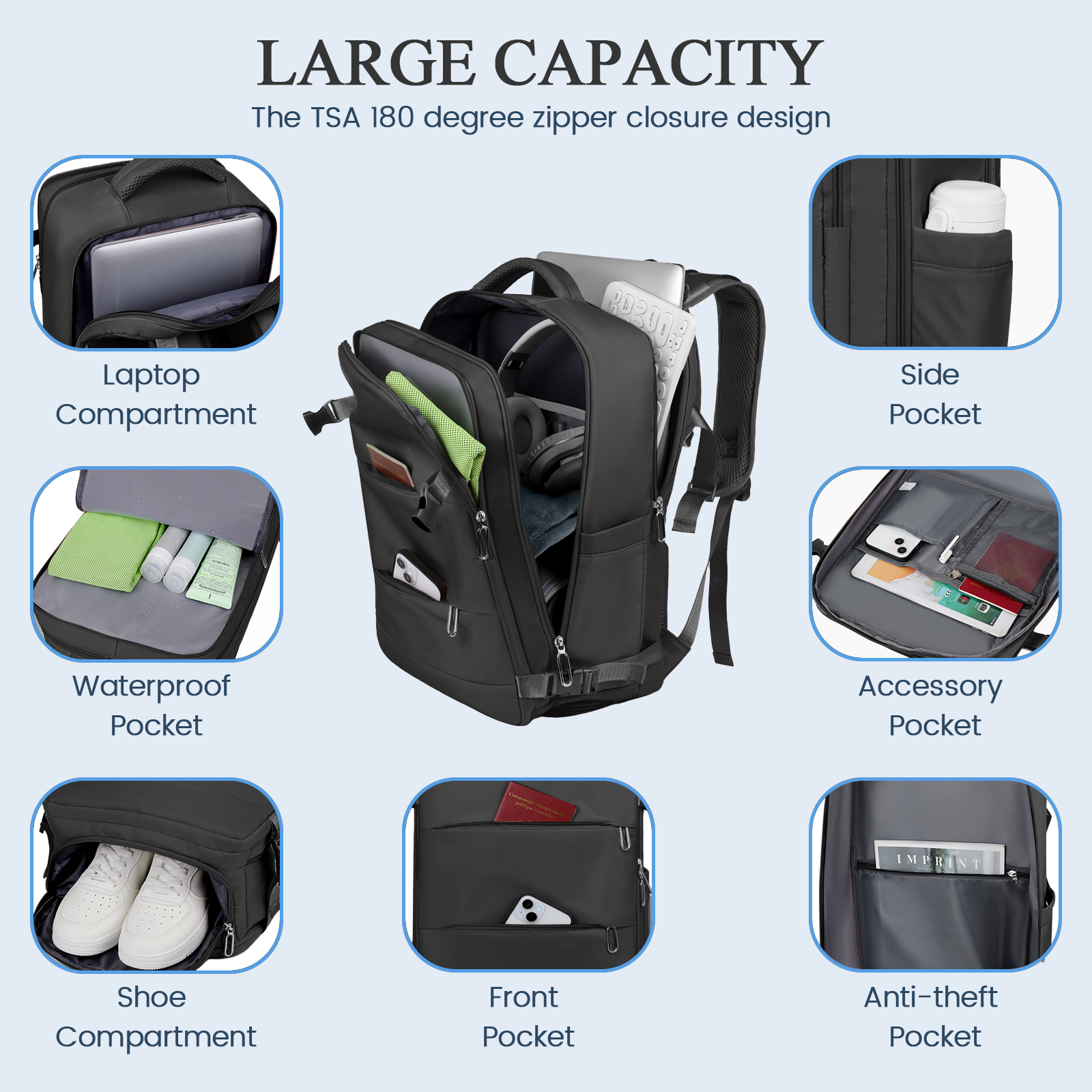 DAKOMM 17.7" Travel Backpack with USB Port & Shoe Compartment photo 6