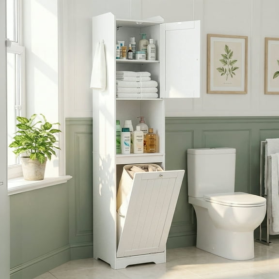 Ktaxon Bathroom Floor Cabinet 1 Door & Flip - down Door Drawer (Storage Bag Including), White